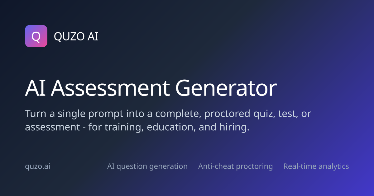 Quzo AI — AI Assessment Generator for Proctored Quizzes, Tests & Exams